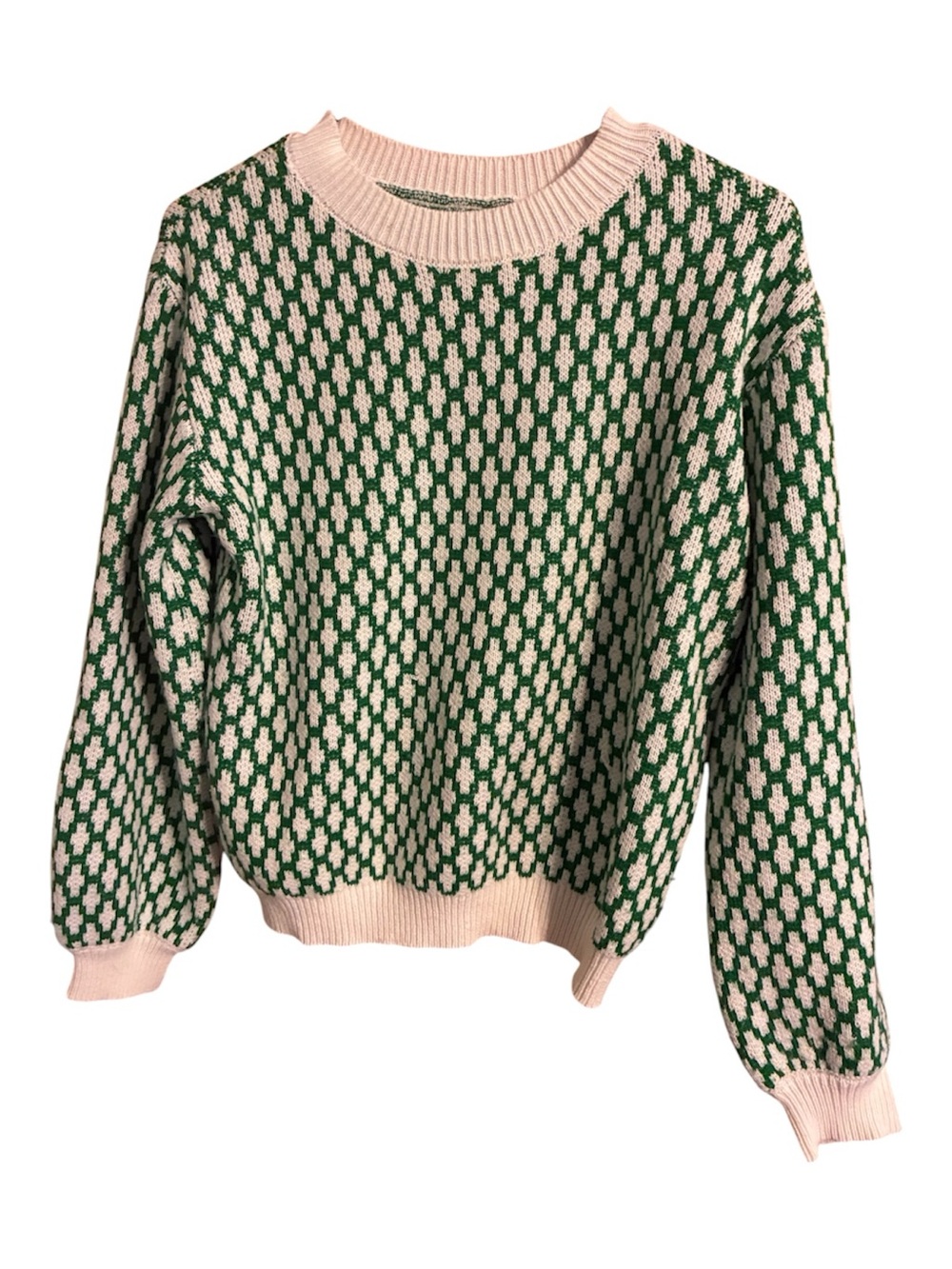 SHEIN Green and White Patterned Crewneck Sweater - Call Out